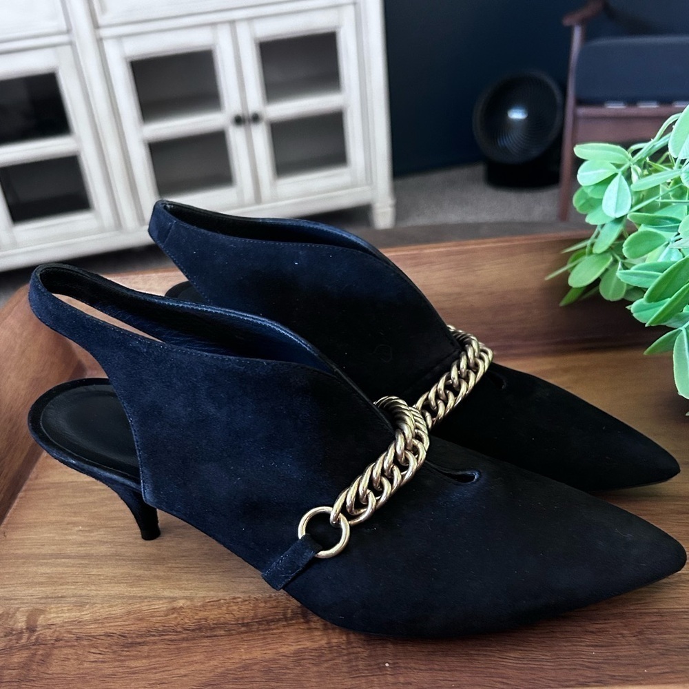 Burberry Black Suede Onwen Slingback Pumps Heels | Size 38.5 | 8.5 US Italian - Picture 5 of 12